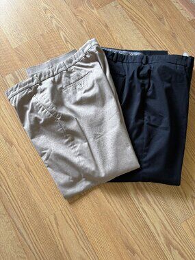 Two Pair of Perry Ellis Men's Dress Pants Size 40x30 Comfort Waistband Black Tan